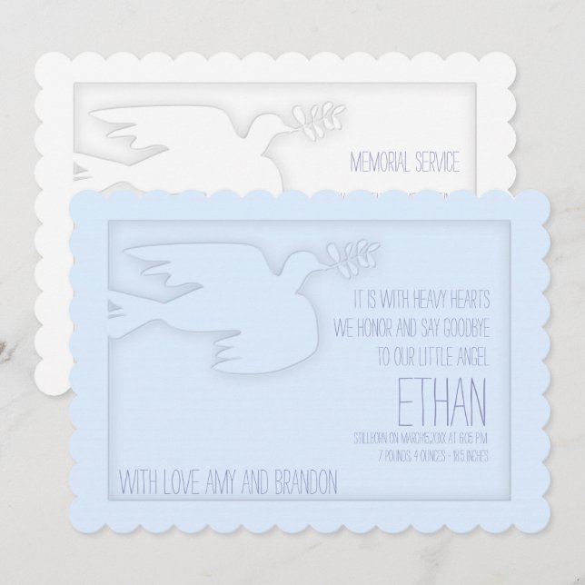 Blue Modern Dove  Baby Custom Celebration of Life Invitation (Front/Back)