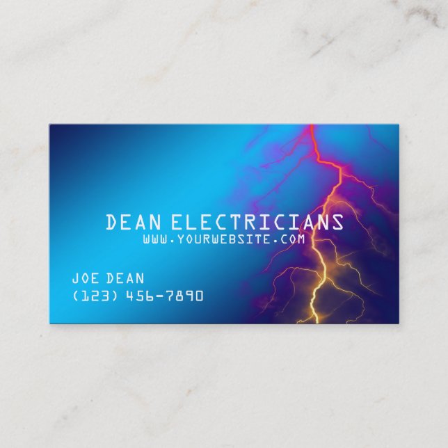 Blue Modern Electrician Electricity Business Card (Front)