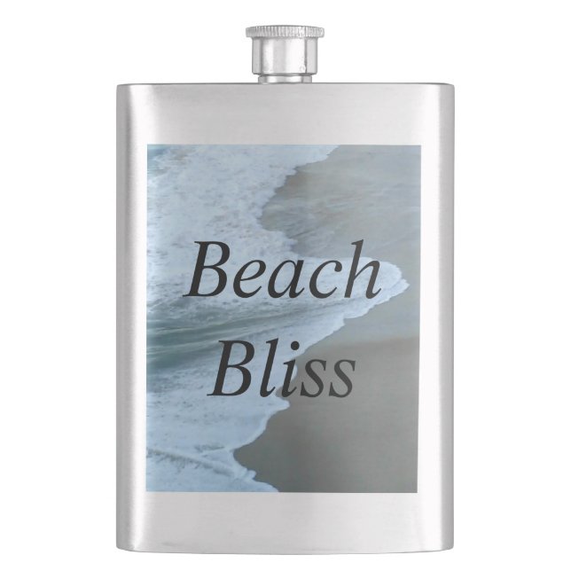 Blue modern elegant beach bliss hip flask (Front)