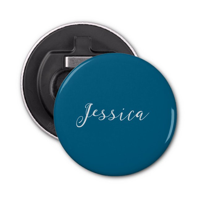 Blue Modern Elegant Plain Simple Professional Name Bottle Opener (Front)