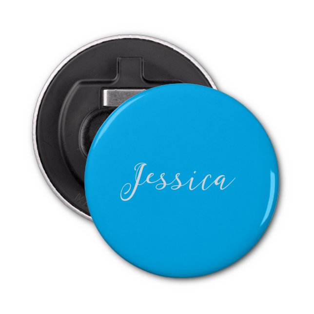 Blue Modern Elegant Plain Simple Professional Name Bottle Opener (Front)
