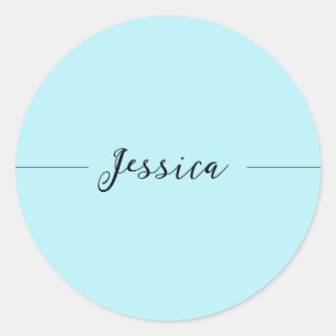 Blue Modern Elegant Plain Simple Professional Name Classic Round Sticker