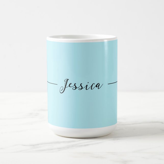 Blue Modern Elegant Plain Simple Professional Name Coffee Mug (Center)