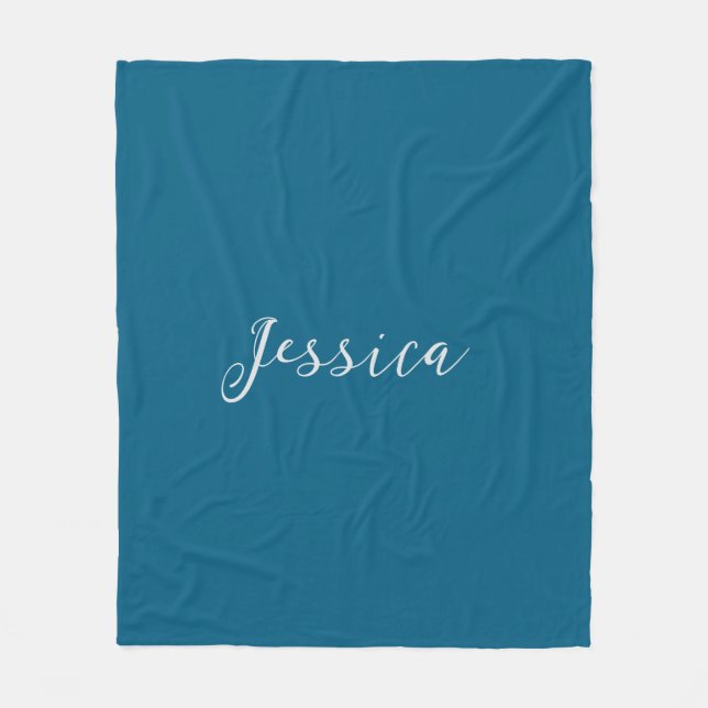 Blue Modern Elegant Plain Simple Professional Name Fleece Blanket (Front)