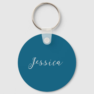 Blue Modern Elegant Plain Simple Professional Name Key Ring