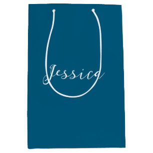 Blue Modern Elegant Plain Simple Professional Name Medium Gift Bag