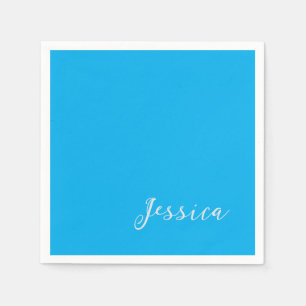 Blue Modern Elegant Plain Simple Professional Name Napkin