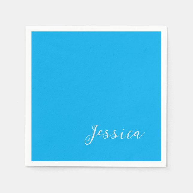 Blue Modern Elegant Plain Simple Professional Name Napkin (Front)