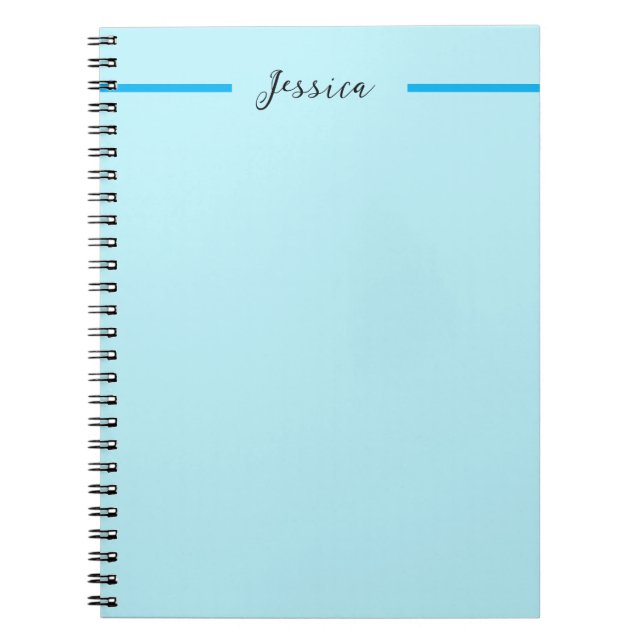 Blue Modern Elegant Plain Simple Professional Name Notebook (Front)