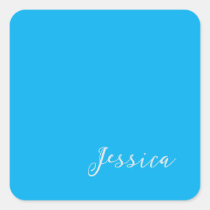Blue Modern Elegant Plain Simple Professional Name Square Sticker
