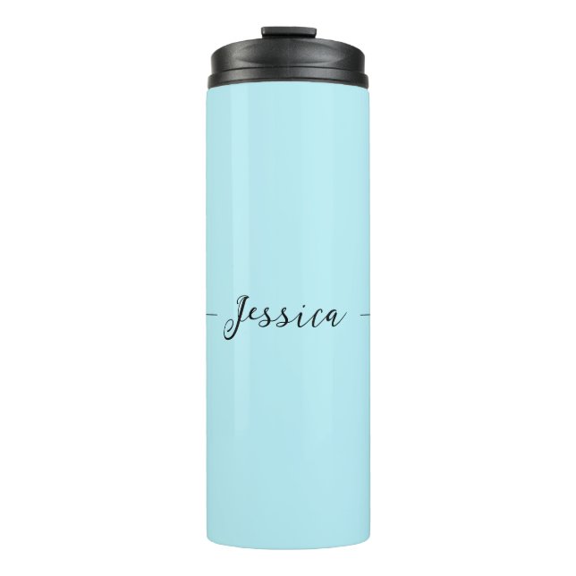 Blue Modern Elegant Plain Simple Professional Name Thermal Tumbler (Front)