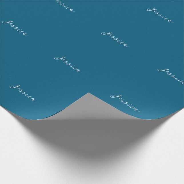 Blue Modern Elegant Plain Simple Professional Name Wrapping Paper (Corner)