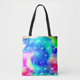 Blue modern fabulous bubbles abstract trendy tote bag