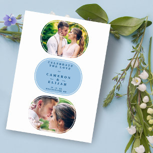 Blue Modern Fancy Oval Wedding 2 Multi Photos Save The Date