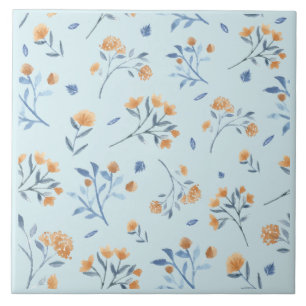 Blue Modern Farmhouse Wildflower Ceramic Tile