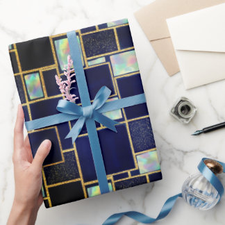 Blue | Modern Faux Glitter & Opal Wrapping Paper