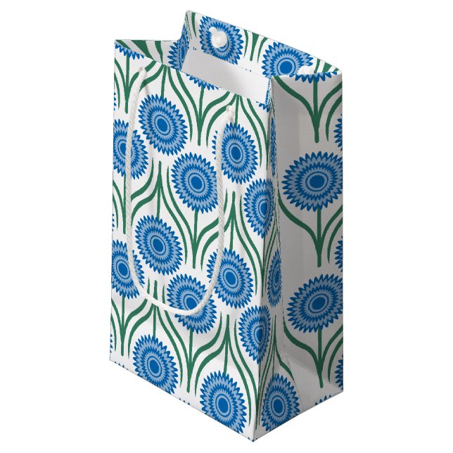 Blue Modern Floral Pattern-White Small Gift Bag (Front Angled)