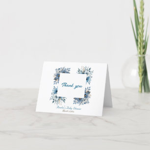 Blue Modern Floral Watercolor Baby Shower Thank You Card