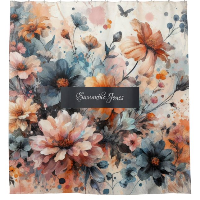 blue Modern floral wedding  invitation Shower Curtain (Front)