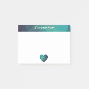 Blue modern geometric heart and customisable name post-it notes
