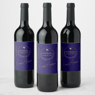 Blue Modern Graduate Congratulations Graduation Wine Label
