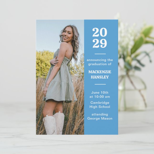 Blue Modern Graduation Announcement (Standing Front)