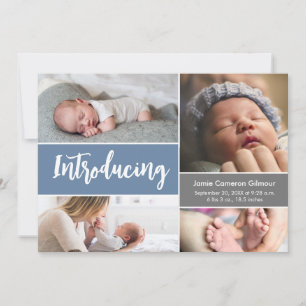 Blue Modern Handlettering Photo Collage Baby Boy Thank You Card