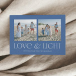 Blue Modern Hanukkah Love & Light 2-Photo Holiday Card<br><div class="desc">A modern Hanukkah 2-photo card with simple design. "Love & Light" is in a stylish,  modern serif font. 

Upload your own photos. On the back of the card you can enter a longer message.</div>