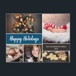 Blue Modern Happy Holidays Photo Collage Christmas Holiday Postcard<br><div class="desc">Your beautiful family photos deserve to be shared during this time of year as you send warm wishes. Customise this modern collage design & personalise with your family greeting. Find the other pieces from the collection. This design uses blue as an accent colour but it can be easily switched to...</div>