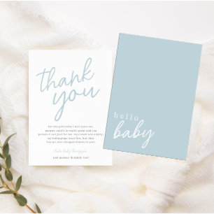 Blue Modern Hello Baby Baby Shower Thank You Card