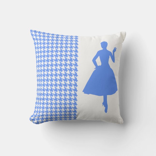 Blue Modern Houndstooth with Fashion Silhouette Cushion (Front)