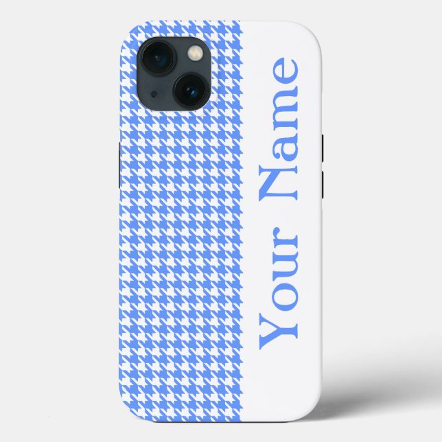 Blue Modern Houndstooth with name Case-Mate iPhone Case (Back)
