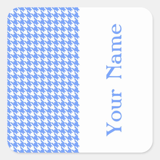 Blue Modern Houndstooth with name Square Sticker (Front)