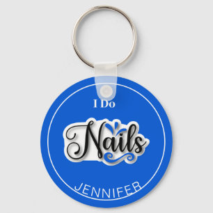 Blue Modern I Do Nails Nail Technician  Keychain