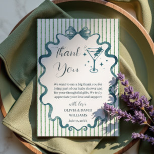 Blue Modern Little Tini One Martini Baby Shower Thank You Card