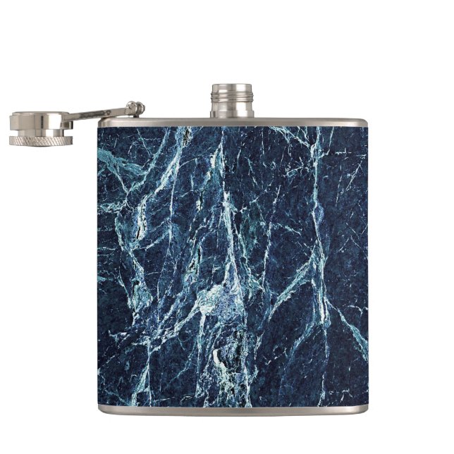 Blue modern marble pattern hip flask (Opened)