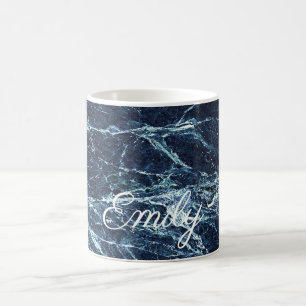 Blue modern marble Personalised Name Coffee Mug