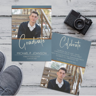 Blue Modern Masculine Photo Invitation