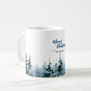 Blue Modern Merry xmas trees forest raindeer Coffee Mug