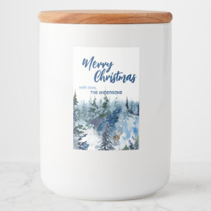 Blue Modern Merry xmas trees forest raindeer  Food Label