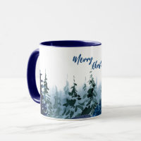 Blue Modern Merry xmas trees forest raindeer 