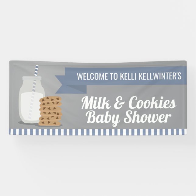 Blue Modern Milk and Cookies Striped  Banner (Horizontal)