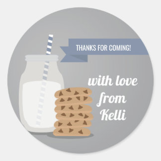 Blue Modern Milk and Cookies Striped Sticker