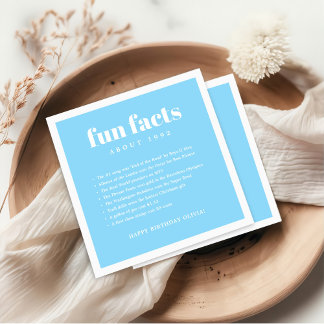 Blue Modern Minimal Fun Facts Birthday Year  Napkin