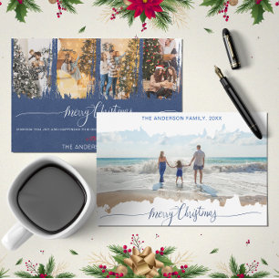 Blue Modern Minimalist Christmas Collage Photo  Invitation