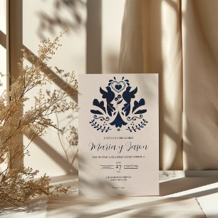 Blue Modern Minimalist Elegant Spanish Wedding Invitation