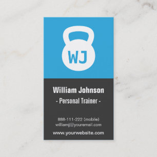 Blue Modern Minimalist Kettlebell Fitness Trainer Business Card