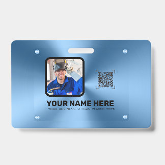 Blue modern minimalist professional photo QRcode  ID Badge