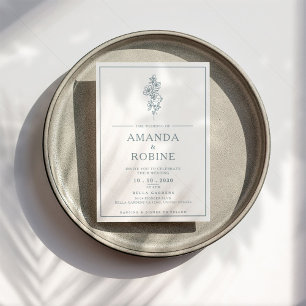 Blue Modern Minimalist Wedding Invitation