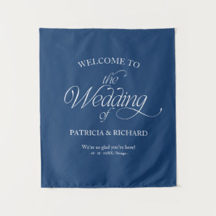 Blue Modern Minimalist Wedding Welcome Sign Tapestry
